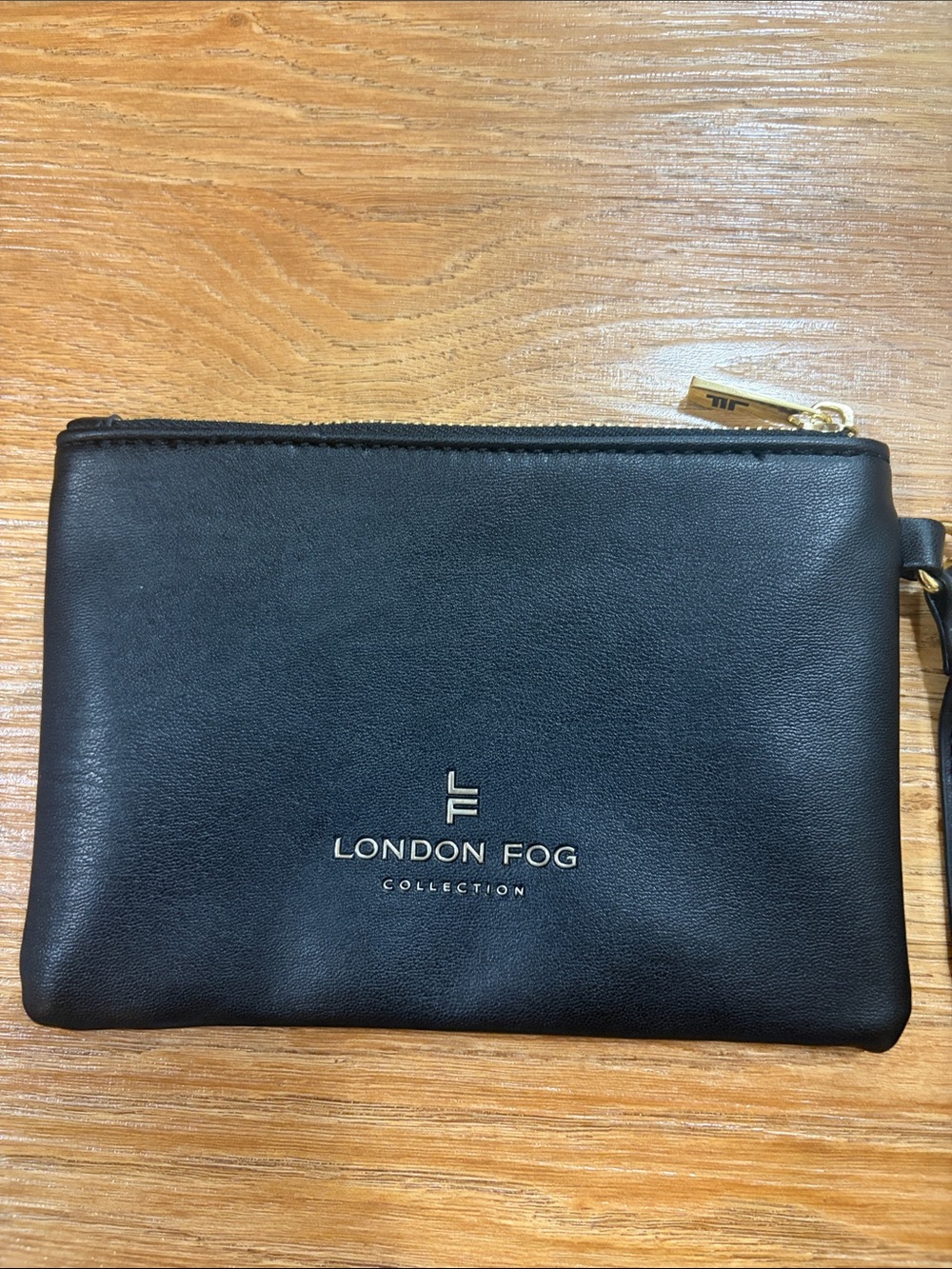London Fog Black Wristlet Clutch with Gold Accents